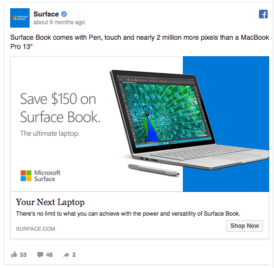 idea creativa per pagina Facebook: Microsoft Surface